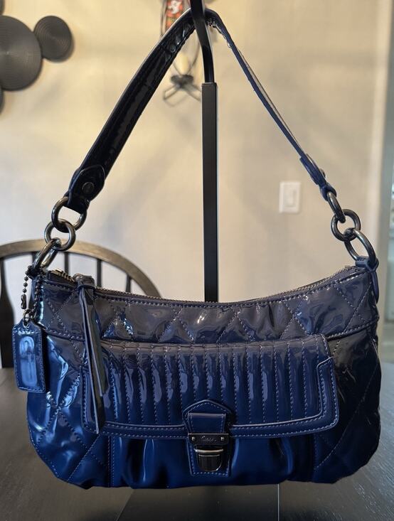 Coach Handbags - Navy Blue Coach Poppy Liquid Gloss Quilted Patent Leather Bag